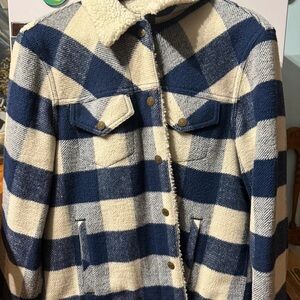 Navy and Cream Plaid Women's Teddy Jacket